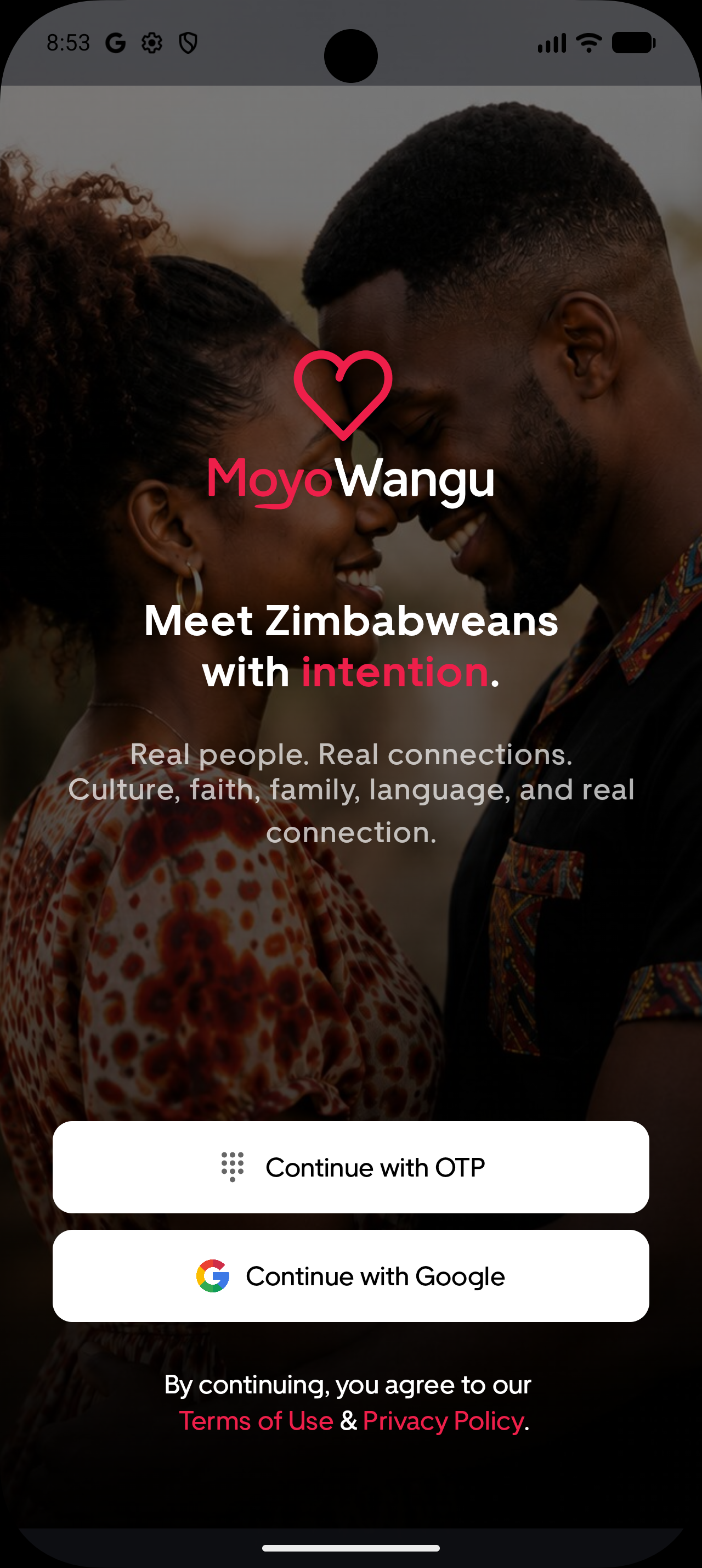 MoyoWangu mobile app welcome screen